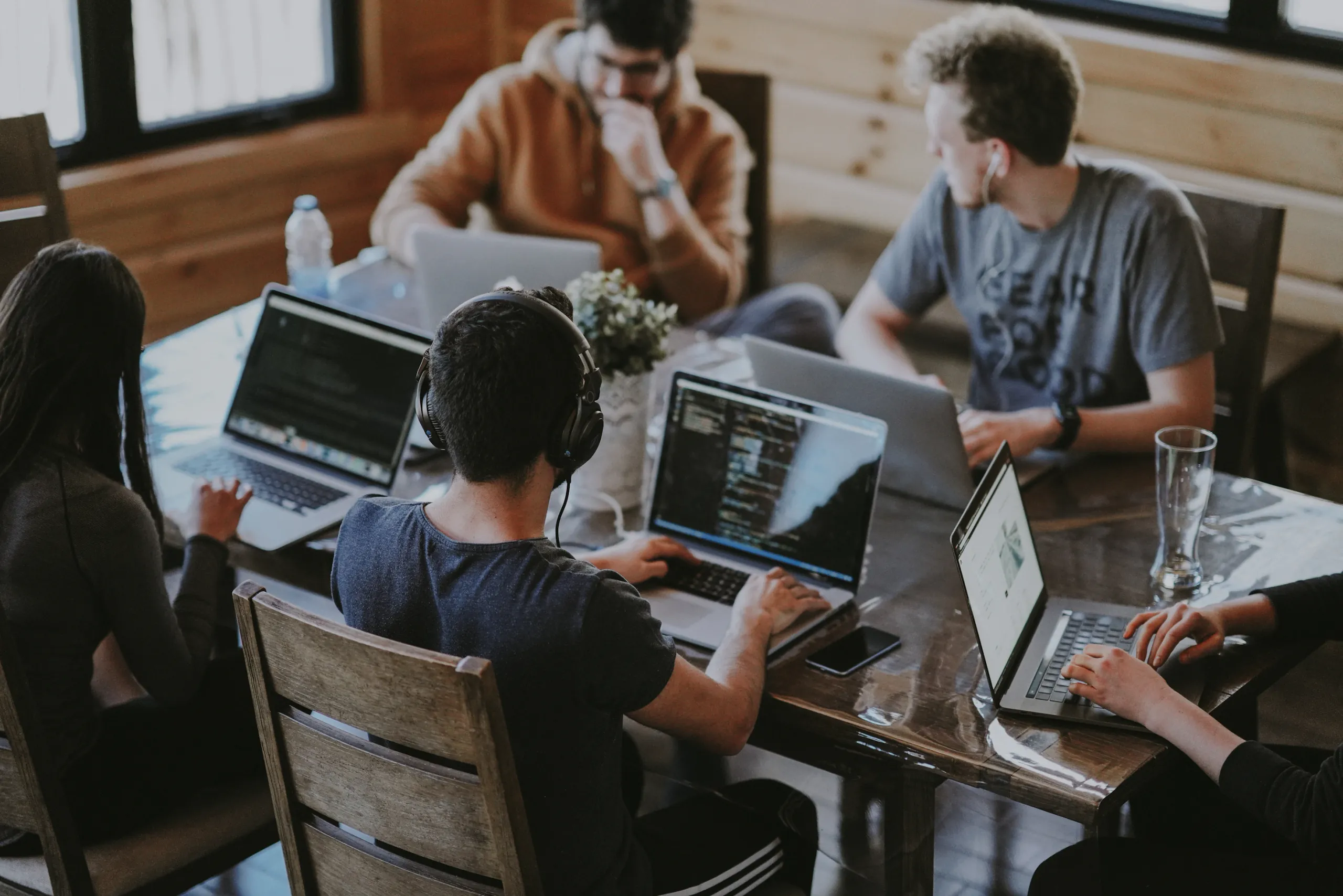 Team collaborating in a modern workspace
